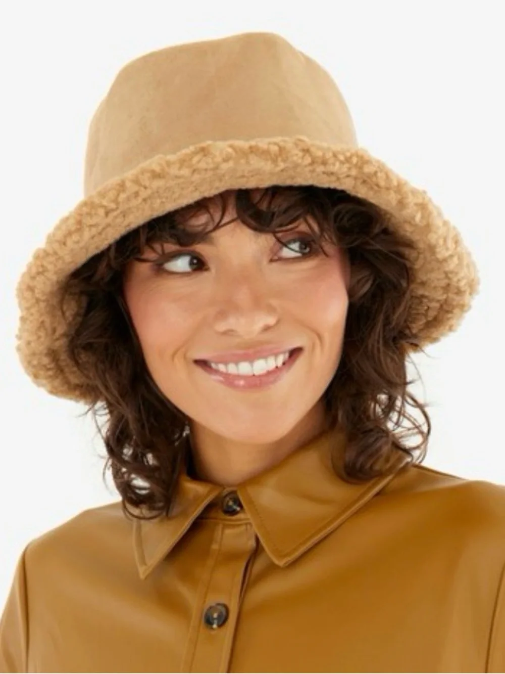 Tan Sherpa Reversible Bucket Hat